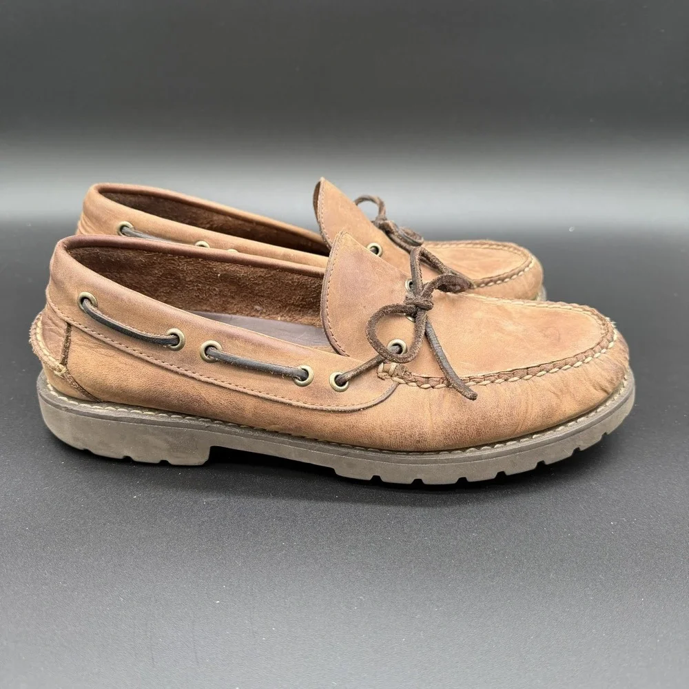 LL Bean Men's Brown Leather Slip On Boat Shoes Loafers Preppy Casual Size 10